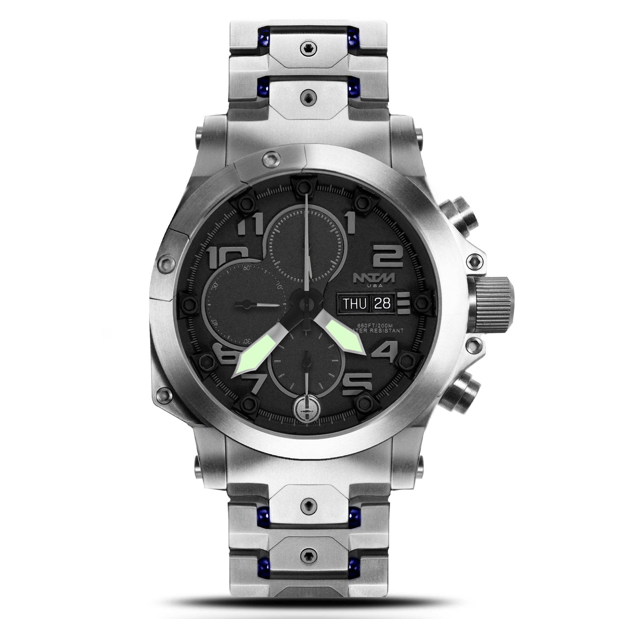 Sherman-Silver-Black Dial-Blue Bearings